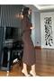 Brown Batwing Sleeve Flowy Stylish Dress - 4