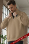 Men's Camel Stone Sand Beige Turtleneck Fleece-Lined Thread Fleece Inside Oversized Sweatshirt - 2