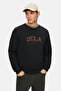 Matty Black Crew Neck Cotton Plaid Embroidered Standard Fit Men's Sweatshirt