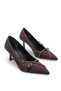Women's High Heel Shoes with Thin Belt and Gold Detail - 7