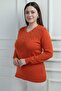Women's V-Neck Front Glitter Detailed Plus Size Knitwear Blouse - 2