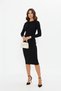 Half High Neck Bodycon Long Sleeve Corded Fabric Ribbed Knit Mini Length Dress-Black - 4