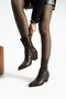 Jade Brown Wrinkled Matte Thick Heeled Women's Boots - 2