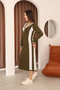 Round V-Neck Long Sleeve Jacquard Paneled Striped Stripe Midi Length Below Knee Winter Knitwear Dress - 4