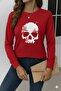 Women's Long Sleeve Crew Neck Skull Print Viscose Blouse