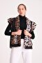 Women's Black Italian Short Vest with Leopard Fur Inside - 3