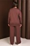 Women's Plus Size Brown, Crew Neck, Stone Embroidered, Pocketed Tracksuit Set 65N39248 - 7