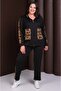 Women's Plus Size Black, Leopard Detailed, Hooded Tracksuit Set 65N39254 - 5