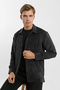 Apaş Collar Single Pocket Buttoned Dark Anthracite Velvet Men's Shirt with Slit Detail - 8
