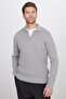 Men's Standard Fit Regular Cut Cotton Polo V-Neck Gray Sweater