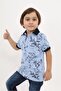 Boy's Printed Polo Neck Buttoned Short Sleeve T-Shirt - 2