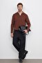 Men's Standard Fit Regular Cut Cotton Polo V-Neck Brown Sweater - 4