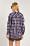 Women's plaid pattern long sleeve shirt - anthracite/navy blue - 4