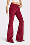 Women's Burgundy 26w5-35 Flared Fit Slim-Ribbed Velvet Fabric Trousers