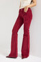 Women's Burgundy 26w5-35 Flared Fit Slim-Ribbed Velvet Fabric Trousers - 5
