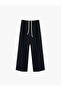 Wide-Leg Fabric Pants with Pockets, Pile Detailing, and Lace-Up Waist. - 4