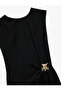 Crew Neck Slit Sleeveless Midi Length Pencil Dress with Accessory Detail - 5
