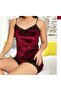 Burgundy Velvet Lace Shorts Set