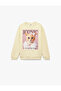 سويت شيرت بأكمام طويلة وياقة دائرية قصة فضفاضة كات مطبوع مبطن بالصوف