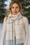 Ecru Soft Textured Square Line Patterned Tassels Shawl Scarf Nbaks036 - 3