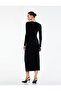 Long Sleeve V-Neck Slit Detail Slim Fit Midi Dress - 4