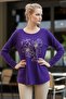Italian Purple Pool Collar Long Sleeve Floral Leaf B Printed Casual O Oversized Knitwear Blouse 75 75 - 3