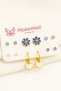 White Purple Pink Colored Stone Children's Earring Set with Bow Flower Butterfly Design