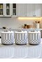 Large Size Coffee Corner Set Oval Spice Jar 1400 ml (Tea, Coffee, Sugar) Gray Square Vertical Line Silver