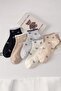 Women's 5 Pairs Premium Quality Mini Ribbon Patterned Cute Short College Ankle Socks - 4