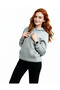 Women's Gray Oversized Wide Fit Hooded Kangaroo Pocket Sweat 3 Thread Soft Puff Fabric - 4