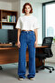 Women's Textured Wide Leg Jean Pants Functional Durable Quality Comfortable Aesthetic Modern - 3