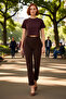 Women's Dark Brown Carrot Cut Woven Pants Functional Durable Quality Comfortable Casual - 2