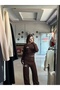 Women's Bitter Brown Sweater Pants Two-Piece Set Finger-Loop Knitwear Embroidered - 6