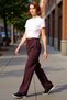 Women's Plum Straight Cut High Waist Ribbed Detailed Trousers Functional Durable Quality Stylish