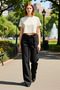 Women's High Waist Wide Leg Palazzo Jean with Belt Detail Functional Durable Quality Sports - 3
