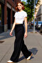 Women Corded Fabric Wide Leg Stretchy Knitted Pants Functional Durable Quality Comfortable Aesthetic