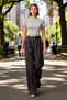 Women's Dark Wide Leg Pants Belt Detailed Cashmere Fabric Functional Durable Quality Comfortable - 2