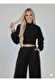 Women's Black Thick Hair Knit Half Turtleneck Crop Sweater - 3