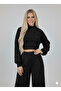 Women's Black Thick Hair Knit Half Turtleneck Crop Sweater - 2