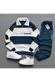Unisex Petrol Blue Five Piece Mock Neck Balance Printed Tracksuit Set