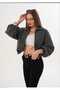 Mock Neck Cashmere Fabric Lined Balloon Sleeve Zippered Coat Women