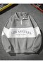 Unisex Smoke Gray Los Angeles Printed Oversized Piece Polo Neck Zippered Sweatshirt