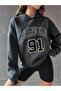 Unisex Smoked Los Angeles 91 Printed Oversize Hooded Sweatshirt - 2