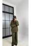 Khaki Hair Braided Sweater Elastic Waist Trousers Knitwear Set Gaus-00592 - 3