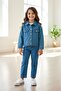 My Little One's Laser Cut Floral Pattern Denim Girl's 2-Piece Set - Blue