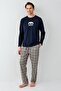 Father and Son Checkered Navy Blue Pajama Set Combination, Men's and Children's Pajamas Sold Separately - 5