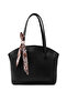 Black Shk274 Faux Leather Zippered Single Compartment Hand, Arm and Shoulder Bag with Scarf Gift