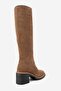 Fros Tan Suede Genuine Leather Women's Thick Heeled Boots - 5