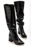 Syt-2002 Black Wrinkled Patent Leather Bellows Thick Heeled Casual Boots - 4