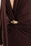 Women's Brown Shawl Collar Front Knot Buckle Long Dress - 4